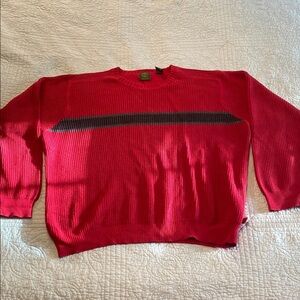 Timberland Red and Black Crewneck Sweater with Bold Stripe